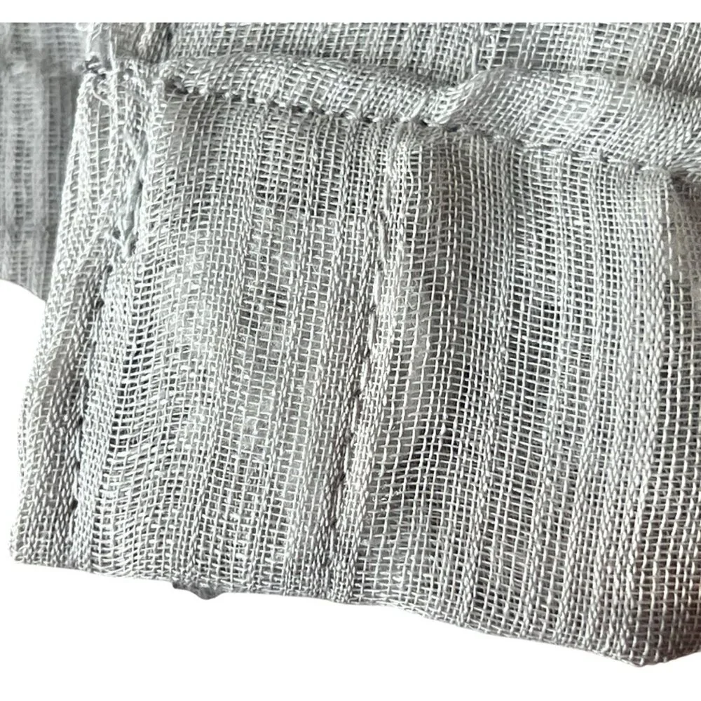 Textured Lightweight Gray Curtain Panel With Woven Pom-Pom Design 96X50 Weighted